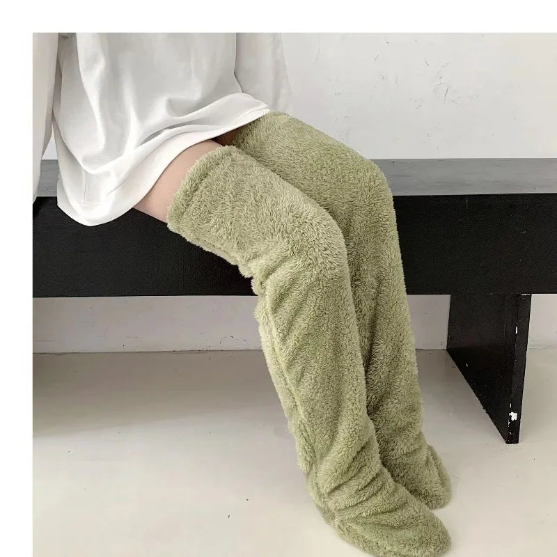Blauwe Fuzzy Thigh High Sokken - Diverse Kleuren