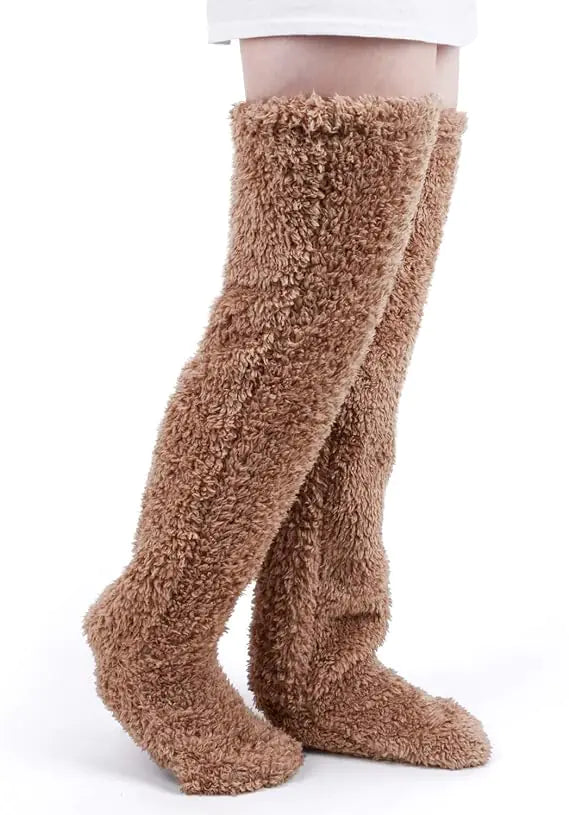 Roze Fuzzy Thigh High Sokken - Diverse Kleuren
