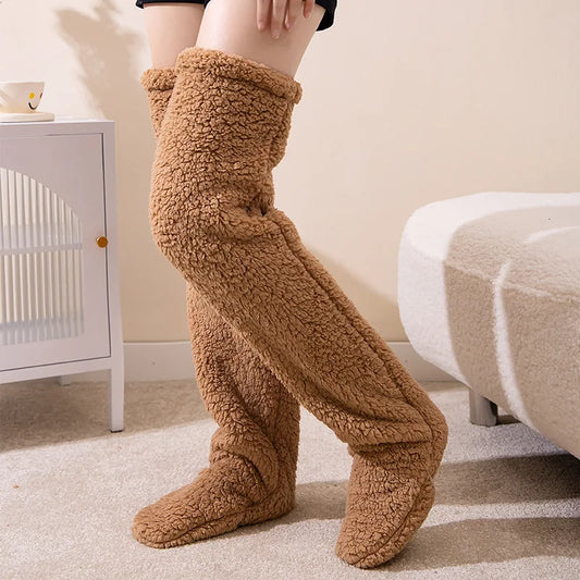 Bruine Fuzzy Thigh High Sokken - Diverse Kleuren