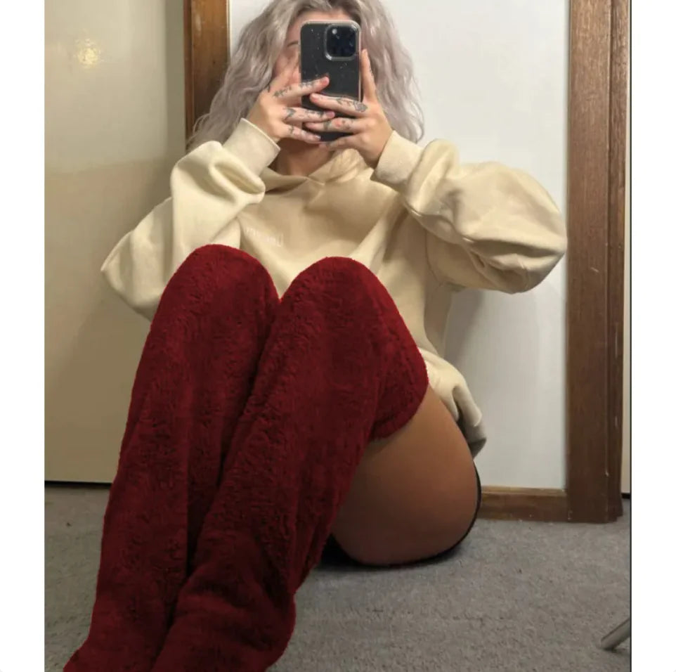 Groene Fuzzy Thigh High Sokken - Diverse Kleuren