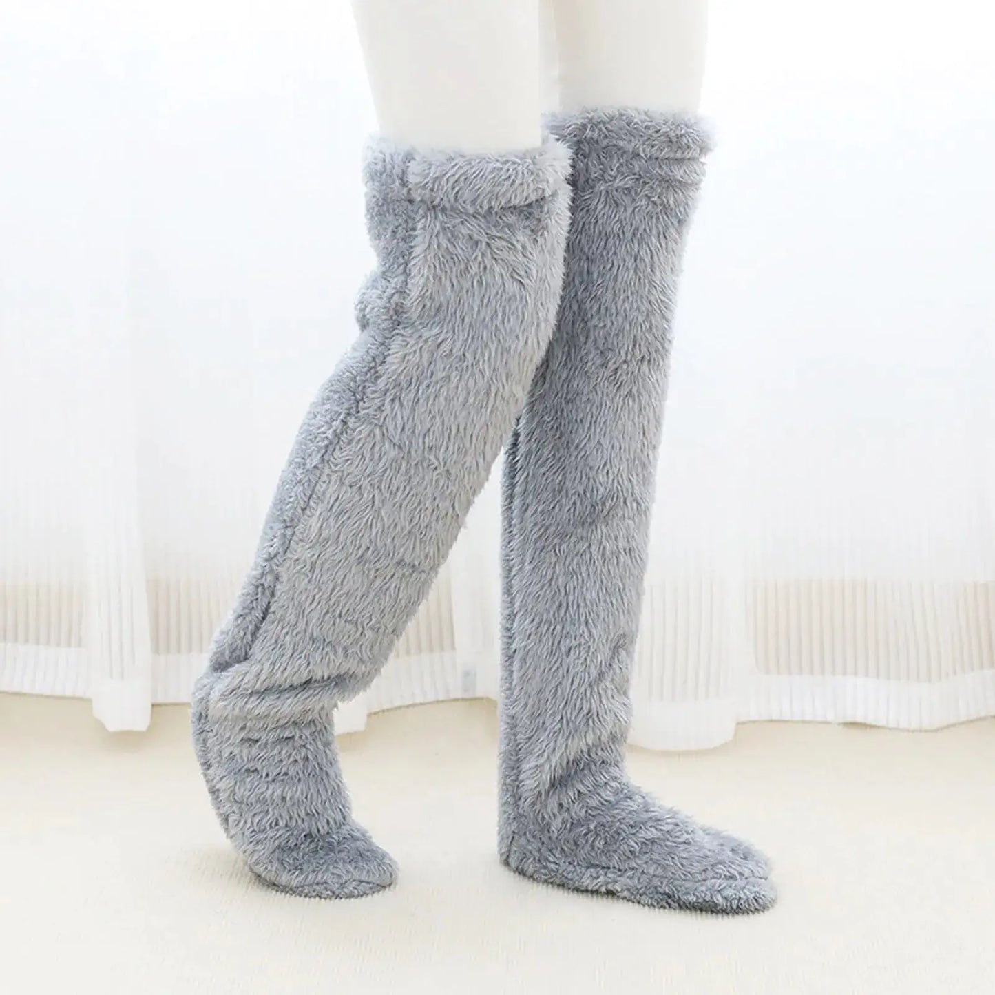 Grijze Fuzzy Thigh High Sokken - Diverse Kleuren