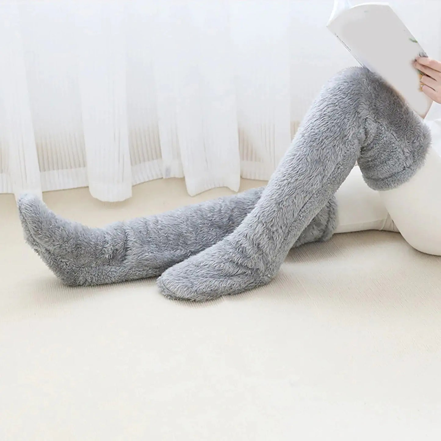 Grijze Fuzzy Thigh High Sokken - Diverse Kleuren