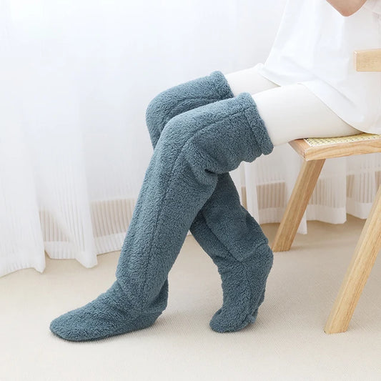 Blauwe Fuzzy Thigh High Sokken - Diverse Kleuren