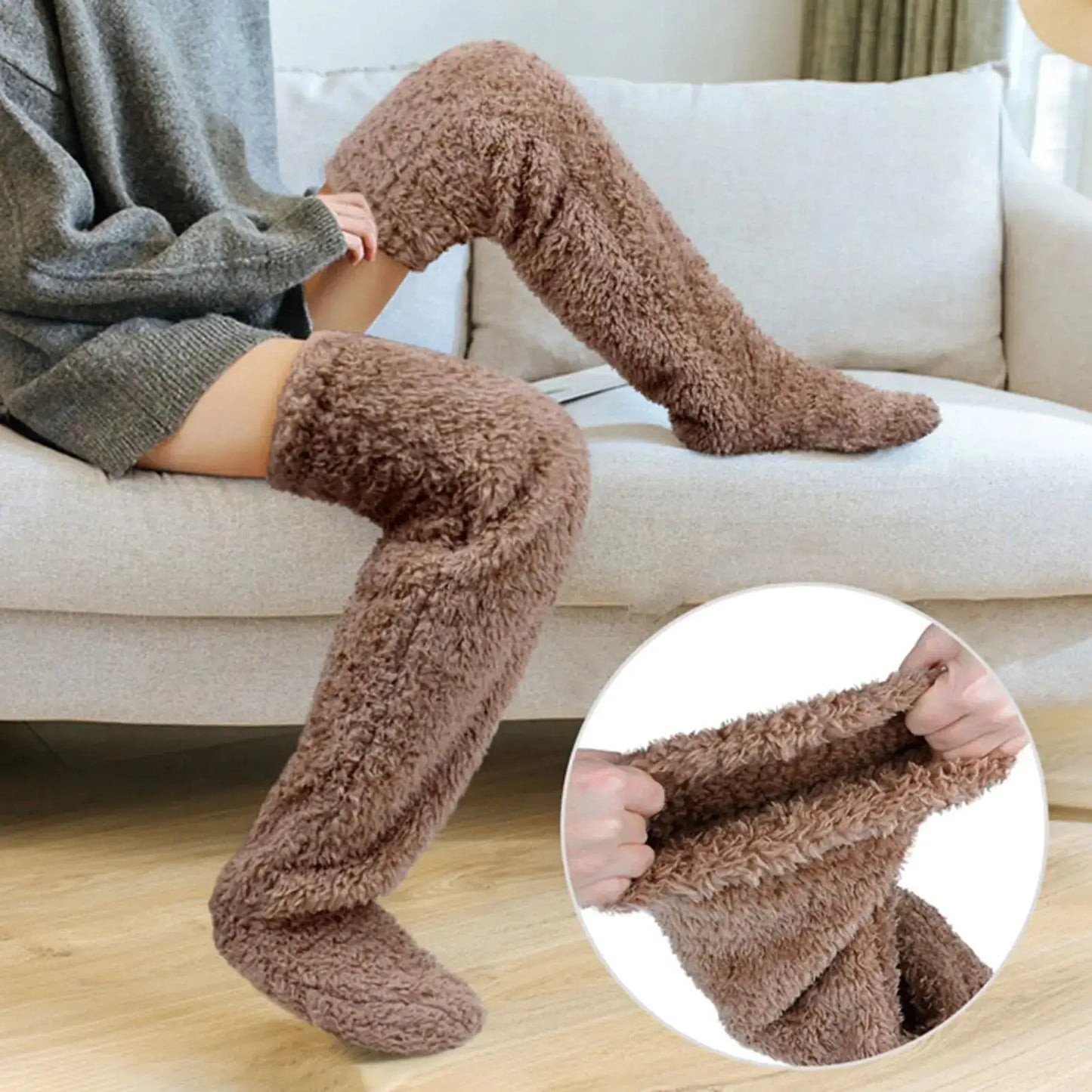 Roze Fuzzy Thigh High Sokken - Diverse Kleuren