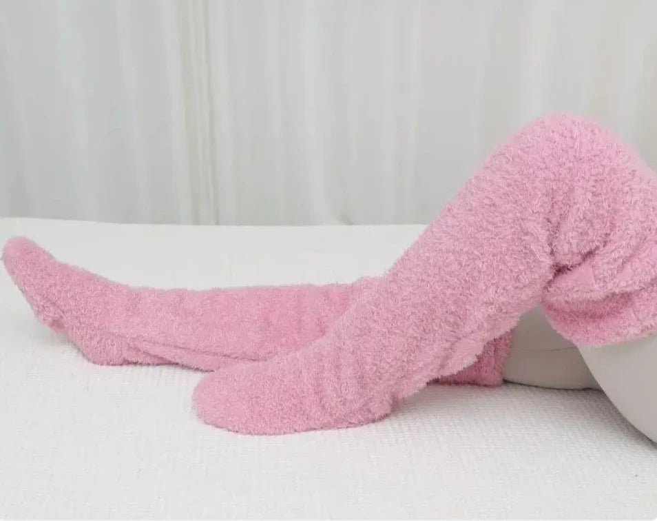 Groene Fuzzy Thigh High Sokken - Diverse Kleuren