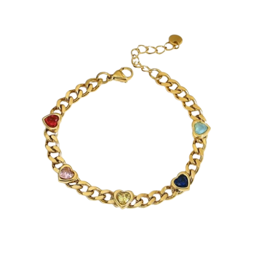 Kleurrijke Armband met Hartjes - Goudkleurig