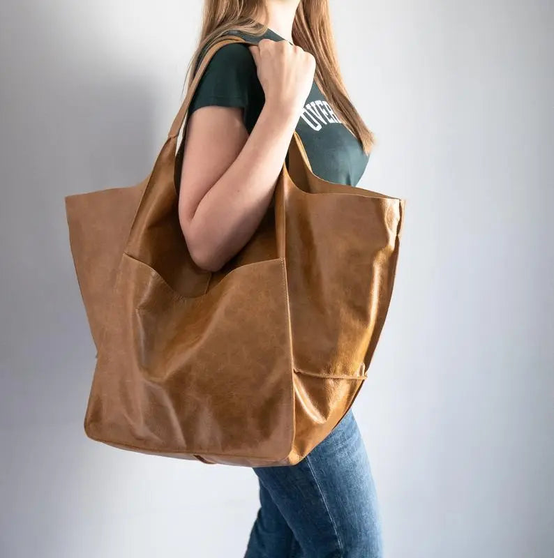 Extra Grote Schoudertas Kunstleer - Diverse Kleuren
