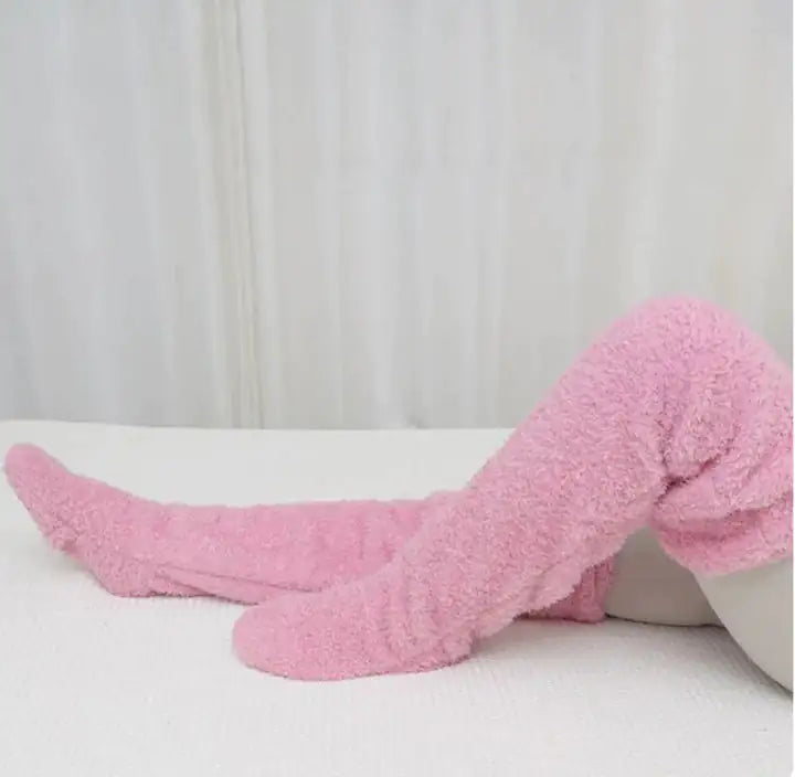 Roze Fuzzy Thigh High Sokken - Diverse Kleuren