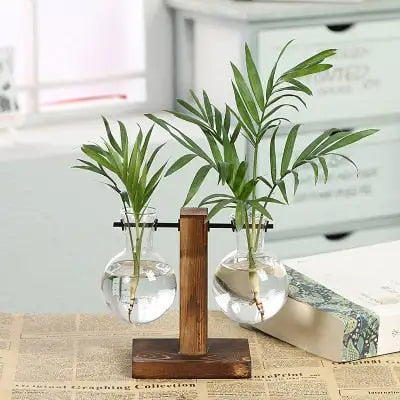 Plantenstandaard Bruin Hout met Glas - Decoratie