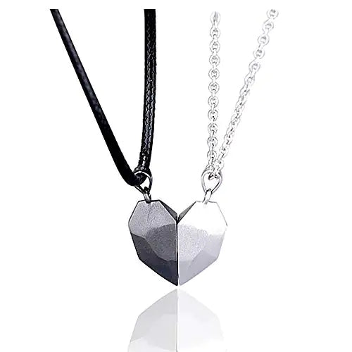Couple Kettingen Twee Halve Hartjes - Zwart met Zilver