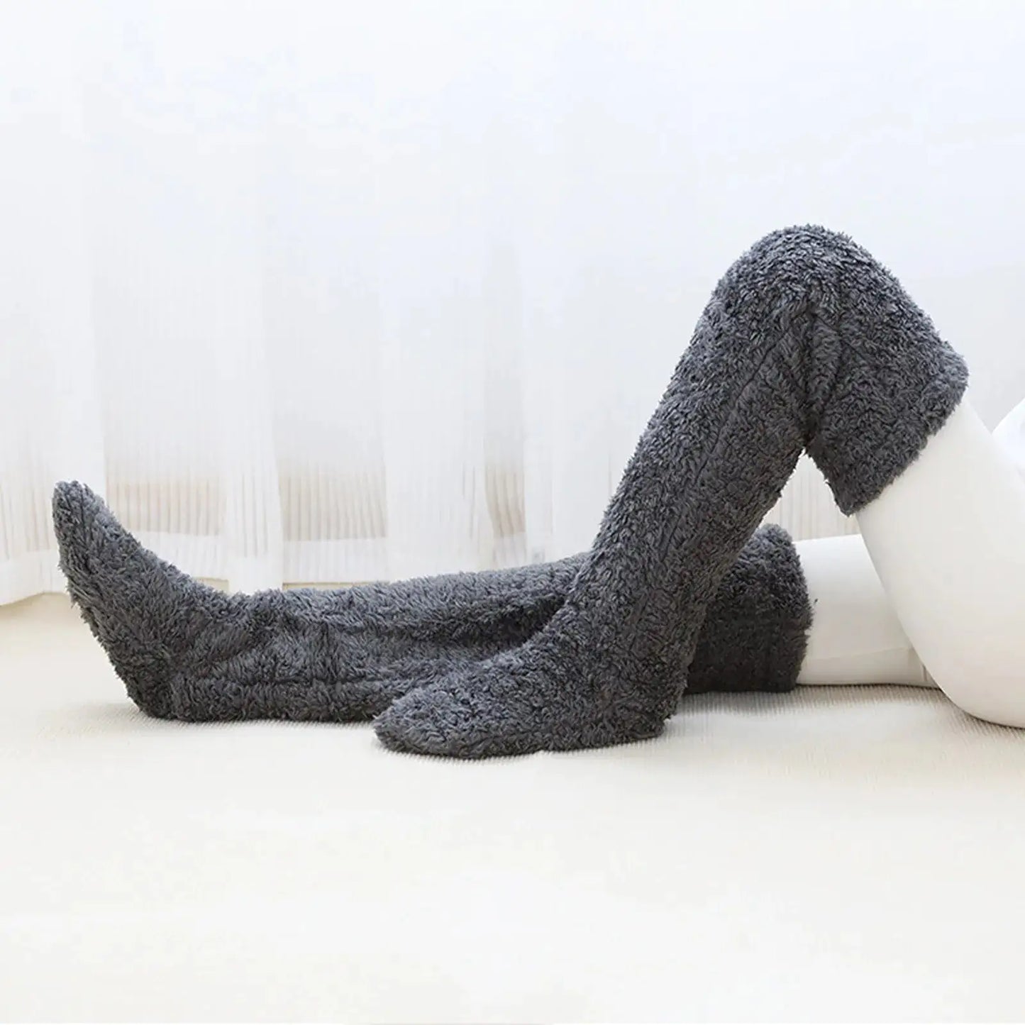 Grijze Fuzzy Thigh High Sokken - Diverse Kleuren