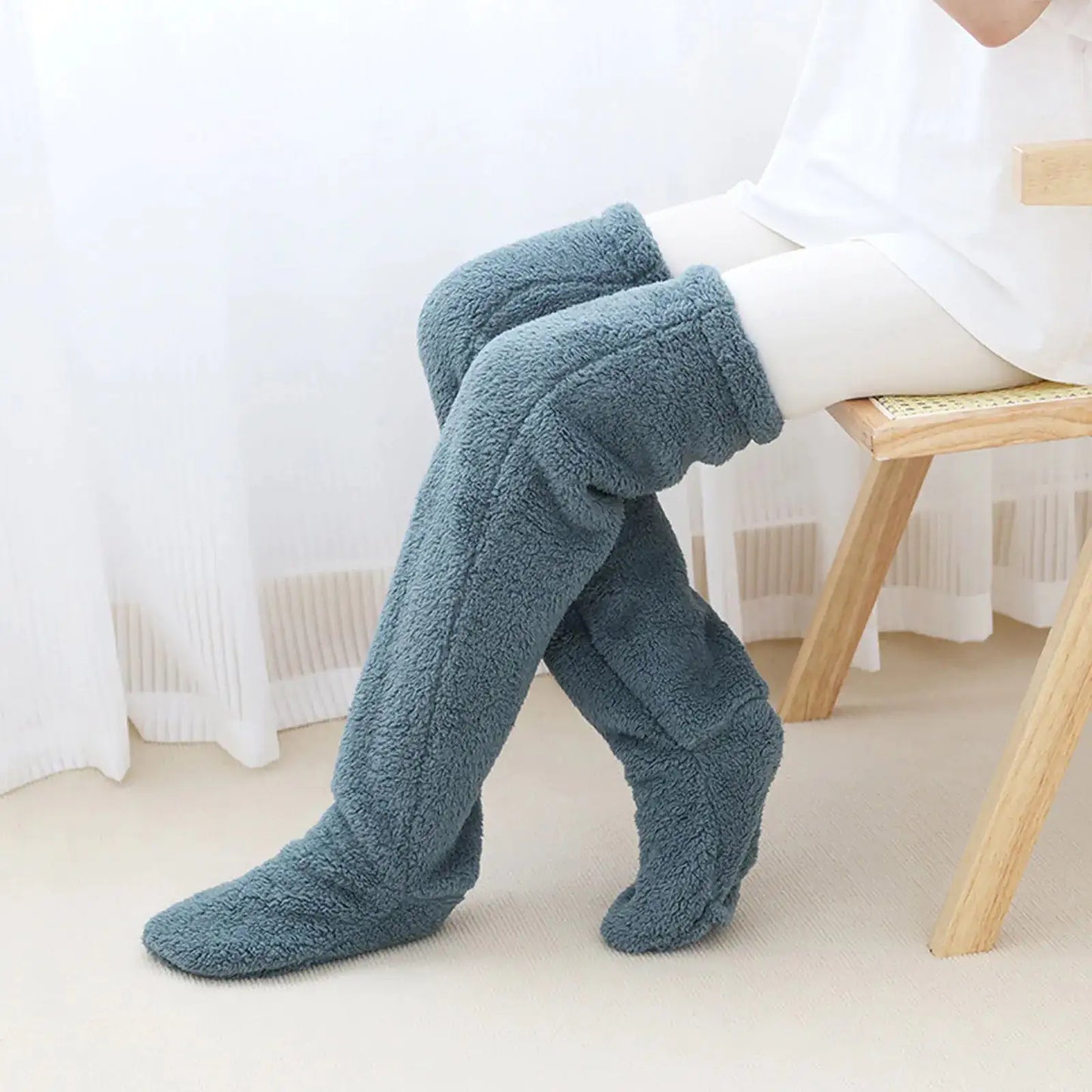 Grijze Fuzzy Thigh High Sokken - Diverse Kleuren
