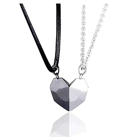 Couple Kettingen Twee Halve Hartjes - Zwart met Zilver