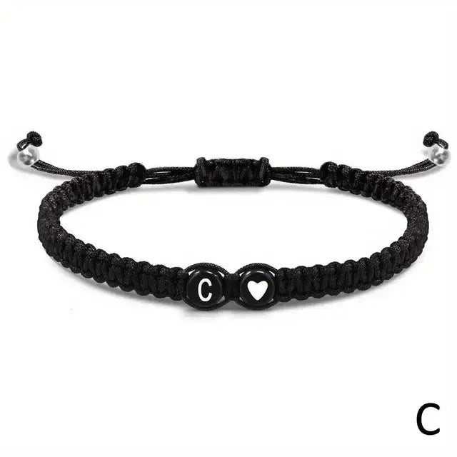 Zwarte Armband met Letter - A t/m Z