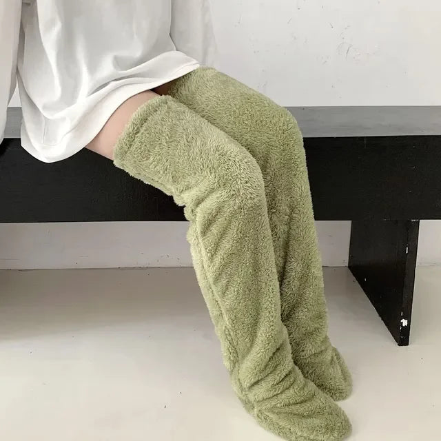 Blauwe Fuzzy Thigh High Sokken - Diverse Kleuren