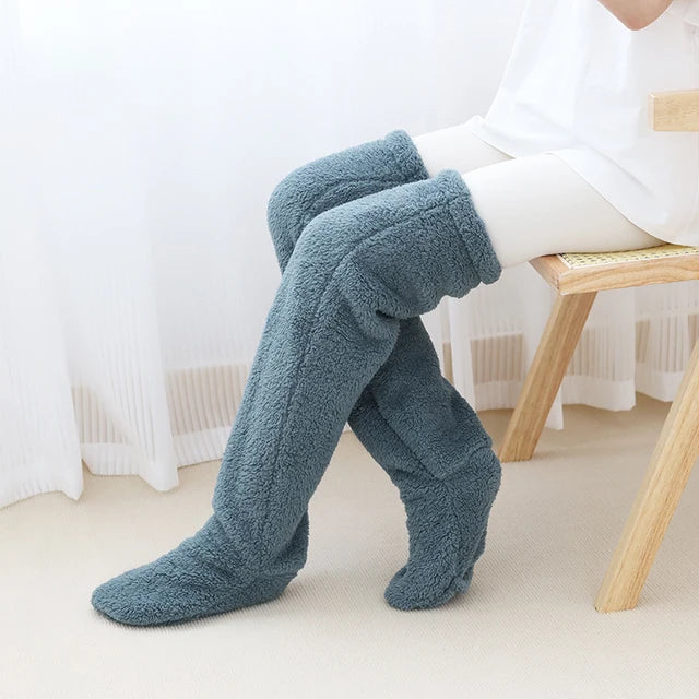 Blauwe Fuzzy Thigh High Sokken - Diverse Kleuren