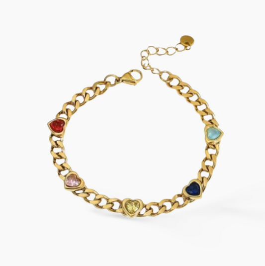 Kleurrijke Armband met Hartjes - Goudkleurig